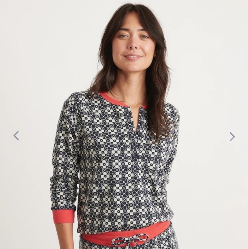 Top only:  Marine layer Double Knit Henley in Navy/Cream.  *Bottoms not included